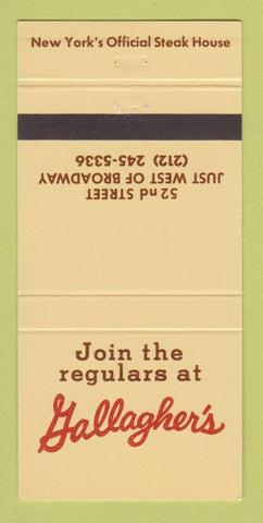 Matchbook Cover - Gallagher's Steak House New York City 30 Strike