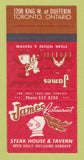 Matchbook Cover - James Restaurant Toronto ON SAMPLE 30 Strike
