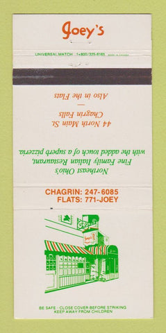 Matchbook Cover - Joey's Restaurant Italian Chagrin Falls OH 30 Strike