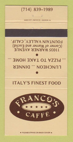 Matchbook Cover - Franco's Caffe Fountain Valley CA 30 Strike