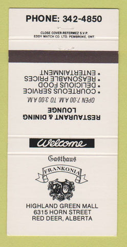Matchbook Cover - Gasthaus Frankonia Red Deer AB 30 Strike
