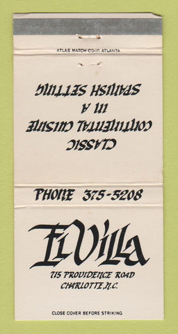Matchbook Cover - Flvilla Charlotte NC Spanish Restaurant WEAR 30 Strike