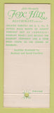 Matchbook Cover - John Yervant's Fox Hill Restaurant Ridgefield CT 30 Strike