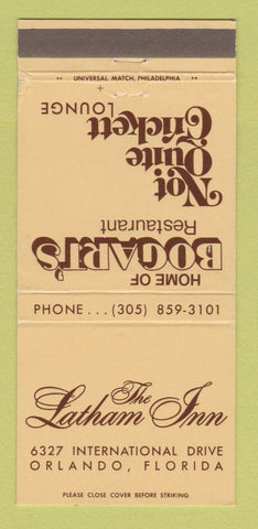 Matchbook Cover - Latham Inn Orlando FL Bogart's Restaurant 30 Strike