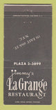 Matchbook Cover - Jimmy's La Grange Restaurant New York City 30 Strike