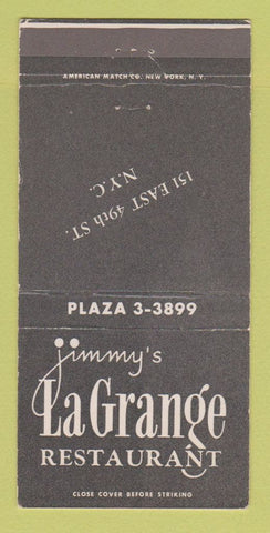 Matchbook Cover - Jimmy's La Grange Restaurant New York City 30 Strike