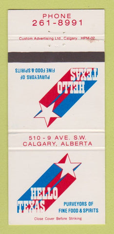 Matchbook Cover - Hello Texas Restaurant Calgary AB WEAR 30 Strike