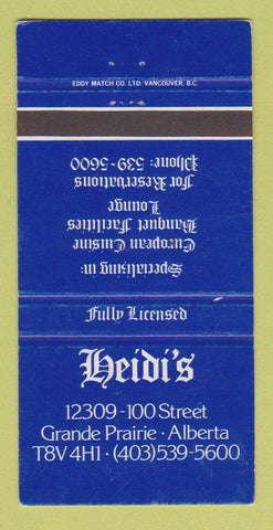 Matchbook Cover - Heidi's Restaurant Grande Prairie AB WEAR 30 Strike
