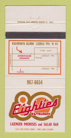 Matchbook Cover - Eighties Restaurant North Vancouver BC 30 Strike