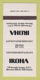 Matchbook Cover - Iroha Japanese Restaurant New York City 30 Strike