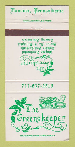Matchbook Cover - Greenskeeper Restaurant Hanover PA 30 Strike