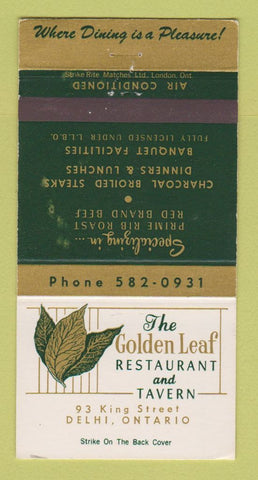 Matchbook Cover - Golden Leaf Restaurant Tavern Delhi ON 30 Strike