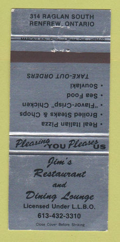 Matchbook Cover - Jim's Restaurant Renfrew ON 30 Strike