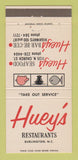 Matchbook Cover - Huey's Restaurants Burlington NC 30 Strike