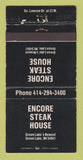 Matchbook Cover - Encore Steak House Green Lake WI WORN 30 Strike