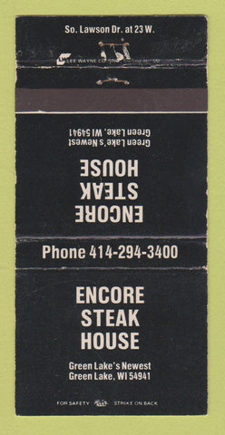 Matchbook Cover - Encore Steak House Green Lake WI WORN 30 Strike