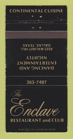 Matchbook Cover - Enclave Restaurant Club Dallas TX WORN 30 Strike