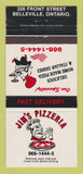 Matchbook Cover - Jim's Pizza Belleville ON 30 Strike