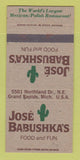 Matchbook Cover - Jose Babushka's Restaurant Grand Rapids MI 30 Strike