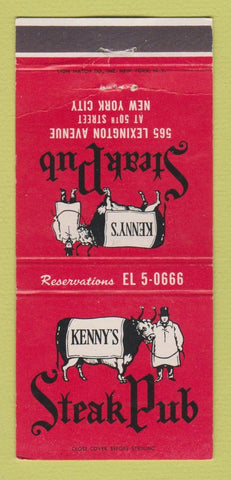 Matchbook Cover - Kenny's Steak Pub New York City 30 Strike