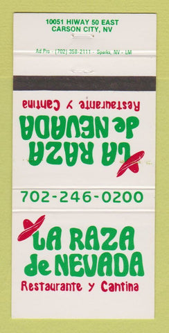 Matchbook Cover - La Raza de Nevada Restaurant Carson City NV 30 Strike