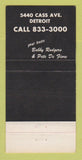 Matchbook Cover - Bobby Rodgers' Half Pints Detroit MI 30 Strike