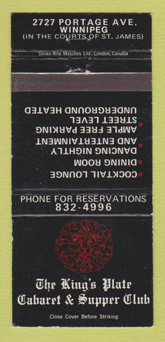 Matchbook Cover - King's Plate Cabaret Supper Club Winnipeg MB WEAR 30 Strike