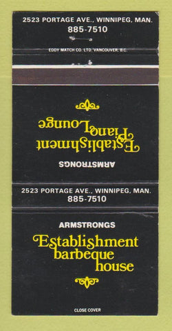 Matchbook Cover - Armstrong's BBQ House Winnipeg MB 30 Strike