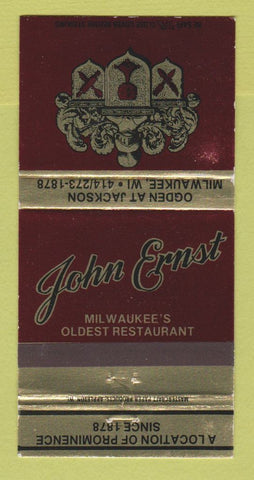 Matchbook Cover - John Ernst Restaurant Milwaukee WI 30 Strike