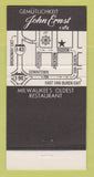 Matchbook Cover - John Ernst Restaurant Milwaukee WI 30 Strike