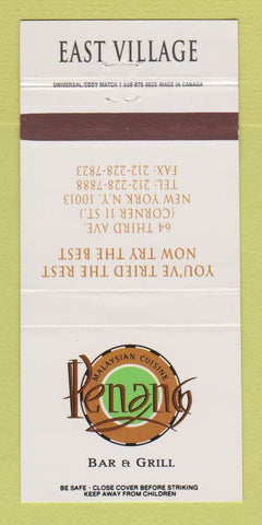 Matchbook Cover - Penang Bar Grill Malaysian New York City 30 Strike