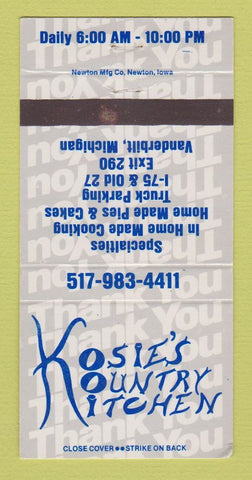 Matchbook Cover - Kosie's Kountry Kitchen Vanderbilt MI WEAR 30 Strike