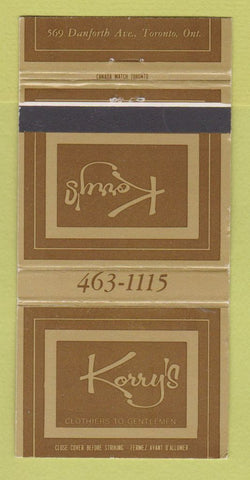 Matchbook Cover - Korry's Toronto ON Men's Clothes 30 Strike