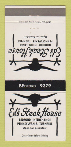 Matchbook Cover - Ed's Steak House Bedford? PA 30 Strike