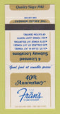 Matchbook Cover - Fran's Restaurants Toronto ON 40th Anniversary 30 Strike