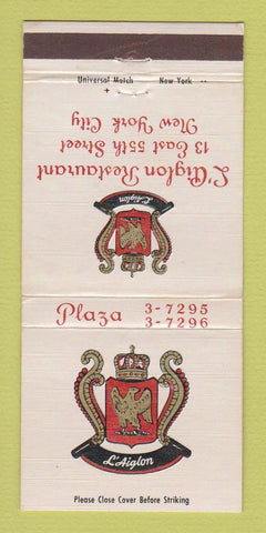Matchbook Cover - L'Aiglon Restaurant New York City 30 Strike