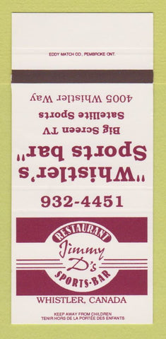 Matchbook Cover - Jimmy D's Restaurant Sports Bar Whistler BC SAMPLE 30 Strike