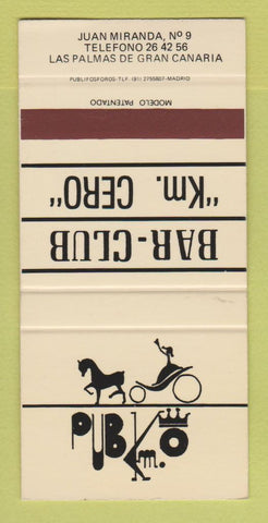 Matchbook Cover - Bar Club Km Cero Gran Canaria Spain SAMPLE 30 Strike