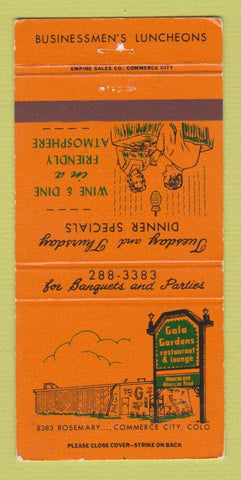 Matchbook Cover - Gala Gardens Restaurant Commerce City Colorado WEAR 30 Strike