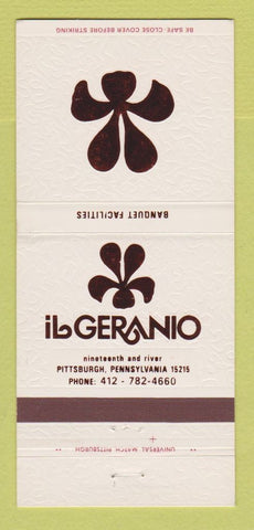 Matchbook Cover - Il Geranio Restaurant Pittsburgh PA 30 Strike