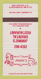 Matchbook Cover - Jimmie's Oriental Restaurant Albuquerque NM 30 Strike