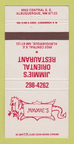 Matchbook Cover - Jimmie's Oriental Restaurant Albuquerque NM 30 Strike