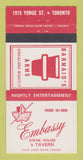 Matchbook Cover - Embassy Steak House Tavern Toronto ON 30 Strike