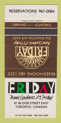 Matchbook Cover - Friday Restaurant Toronto ON 30 Strike