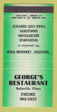Matchbook Cover - George's Restaurant Belleville ON 30 Strike