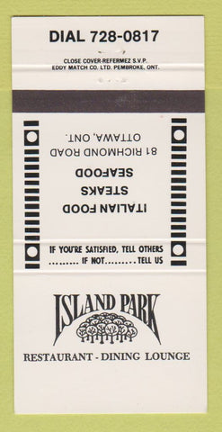 Matchbook Cover - Island Park Restaurant Ottawa ON 30 Strike
