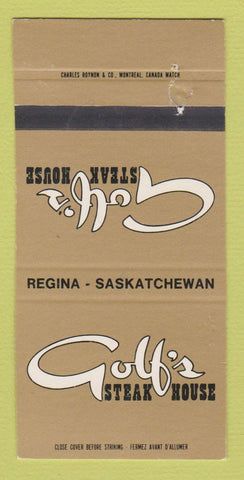 Matchbook Cover - Golf's Steak House Regina SK 30 Strike