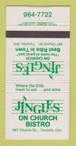 Matchbook Cover - Jingles on Church Bistro Toronto ON 30 Strike