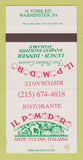 Matchbook Cover - Il Pomodoro Italian Restaurant Warminster PA WEAR 30 Strike