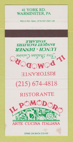 Matchbook Cover - Il Pomodoro Italian Restaurant Warminster PA WEAR 30 Strike